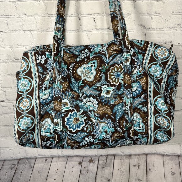 Vera Bradley Duffle  Carry On Tote Gym Bag Java Blue Dbl Handle RETIRED - Picture 2 of 10